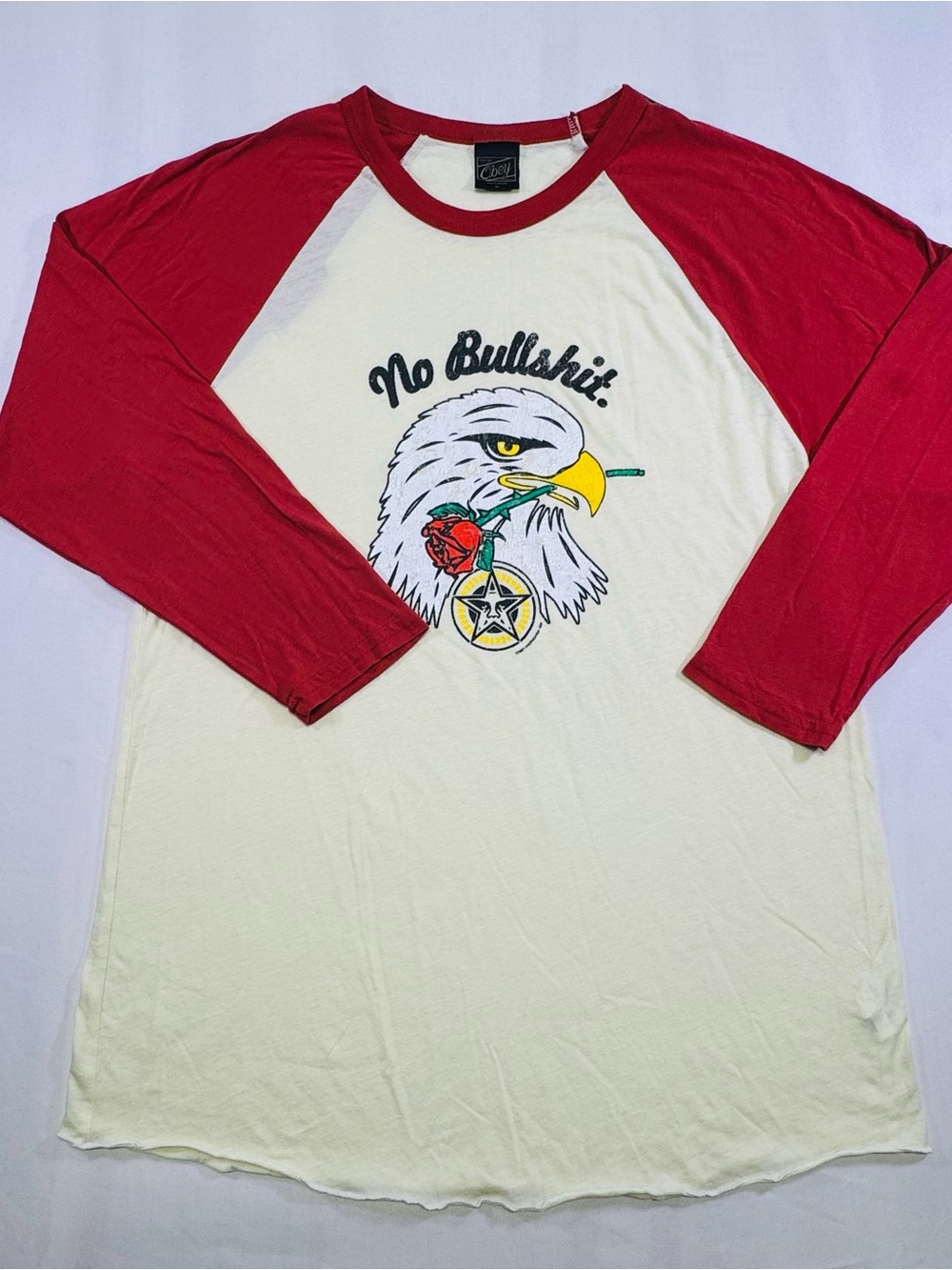 Obey Red and White Raglan Long Sleeve Tee with Eagle Graphic